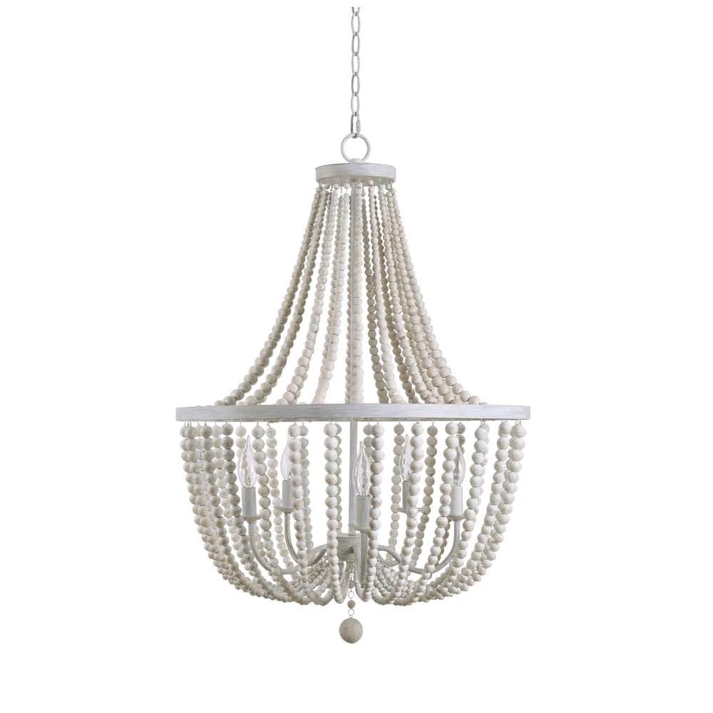 Dumas 5-Light Weathered White Wood Bead Chandelier by Kenroy Home 2 Dumas 5-Light Weathered White Wood Bead Chandelier by Kenroy Home