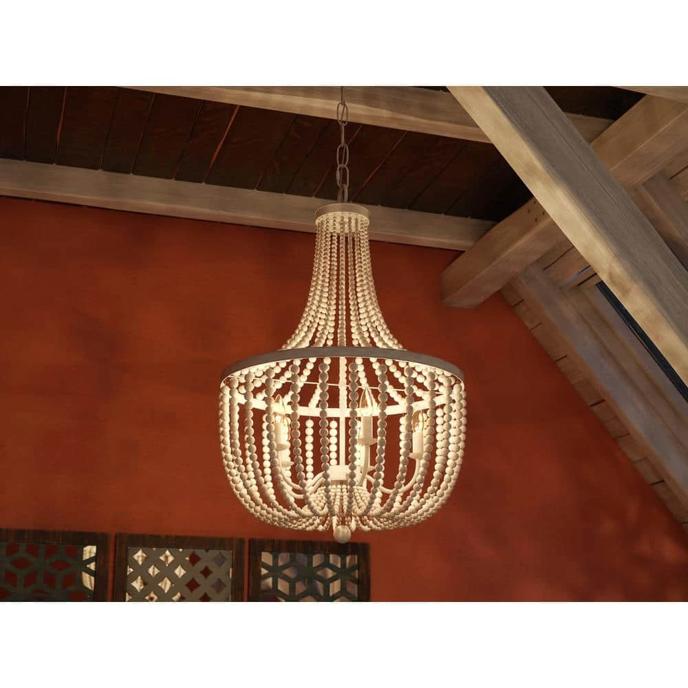 Dumas 5-Light Weathered White Wood Bead Chandelier by Kenroy Home 7 Dumas 5-Light Weathered White Wood Bead Chandelier by Kenroy Home - Image 6