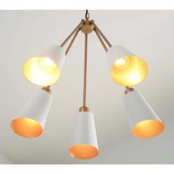 Alvar 5-Light White and Gold Chandelier with Metal Shades by Kenroy Home -Kenroy Home Sales white and gold kenroy home chandeliers 93675wh 1f 1000