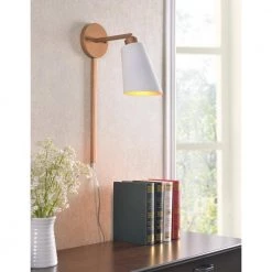 Alvar 1-Light White and Gold Plug-In Sconce with Adjustable Shade by Kenroy Home -Kenroy Home Sales white and gold kenroy home wall sconces 93630wh 31 1000