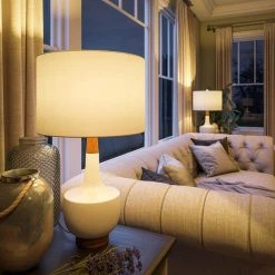 Tessa 26 in. White Table Lamp with Cotton Shade by Kenroy Home -Kenroy Home Sales white glossy ceramic finish kenroy home table lamps 33181wh 31 1000