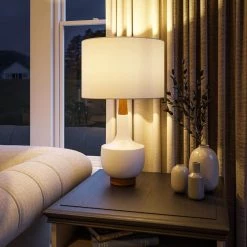 Tessa 26 in. White Table Lamp with Cotton Shade by Kenroy Home -Kenroy Home Sales white glossy ceramic finish kenroy home table lamps 33181wh 44 1000