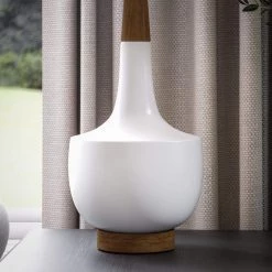 Tessa 26 in. White Table Lamp with Cotton Shade by Kenroy Home -Kenroy Home Sales white glossy ceramic finish kenroy home table lamps 33181wh fa 1000