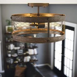 Cozy 2-Light Wood and Oil Rubbed Bronze Semi-Flush Mount Light by Kenroy Home -Kenroy Home Sales wood and oil rubbed bronze finish kenroy home flush mount lights 94042orb 4f 1000