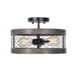 Cozy 2-Light Wood and Oil Rubbed Bronze Semi-Flush Mount Light by Kenroy Home