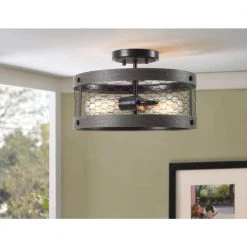 Cozy 2-Light Wood and Oil Rubbed Bronze Semi-Flush Mount Light by Kenroy Home -Kenroy Home Sales wood and oil rubbed bronze finish kenroy home flush mount lights 94042orb 76 1000