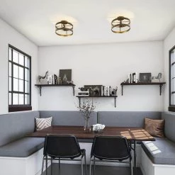 Cozy 2-Light Wood and Oil Rubbed Bronze Semi-Flush Mount Light by Kenroy Home -Kenroy Home Sales wood and oil rubbed bronze finish kenroy home flush mount lights 94042orb c3 1000