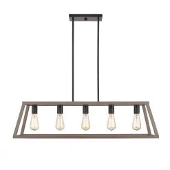 Agnes II 5-Light Painted Wood Finish and Matt Black Socket LED Pendant by OVE Decors -Kenroy Home Sales wood painting ove decors chandeliers pe agn238 wbbky 44 1000