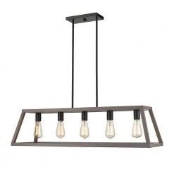 Agnes II 5-Light Painted Wood Finish and Matt Black Socket LED Pendant by OVE Decors