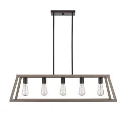 Agnes II 5-Light Painted Wood Finish and Matt Black Socket LED Pendant by OVE Decors -Kenroy Home Sales wood painting ove decors chandeliers pe agn238 wbbky 76 1000