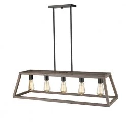 Agnes II 5-Light Painted Wood Finish and Matt Black Socket LED Pendant by OVE Decors -Kenroy Home Sales wood painting ove decors chandeliers pe agn238 wbbky c3 1000